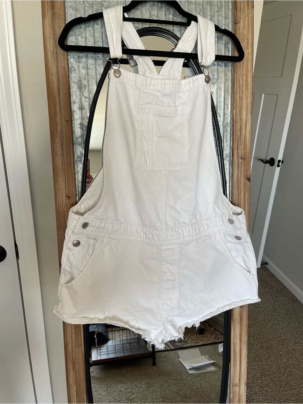 American Eagle Outfitters White Denim Short Overalls